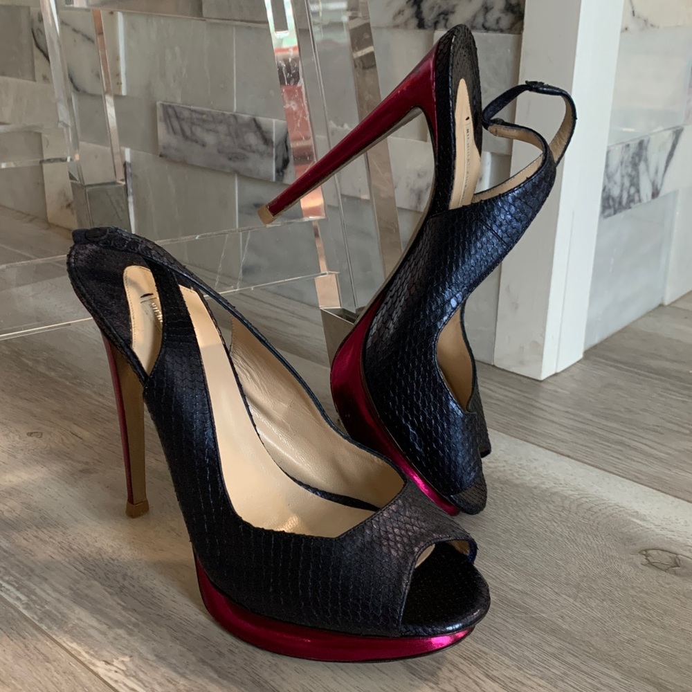 Nicholas Kirkwood Navy Python Snake Slingback Heel - image 1